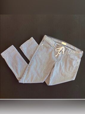 MOTHER Tie Me Up Rascal On The Road Cropped Pinstripe Jeans